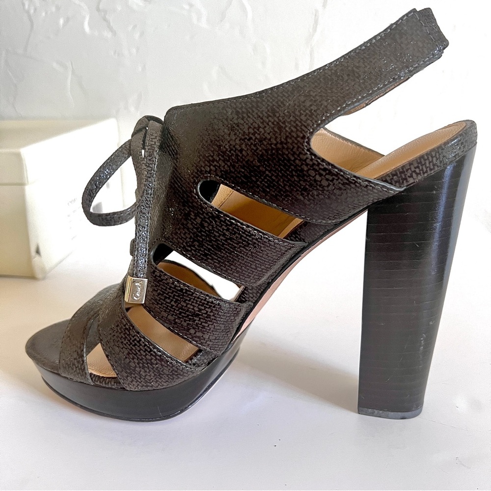 COACH  Moreen Shiny Textured Lace-Up Stacked Heels in Olive size 8.5M 🫒 - Picture 6 of 16